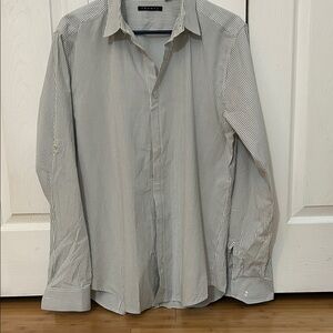 Theory Light Blue and White Striped Button-Down Shirt